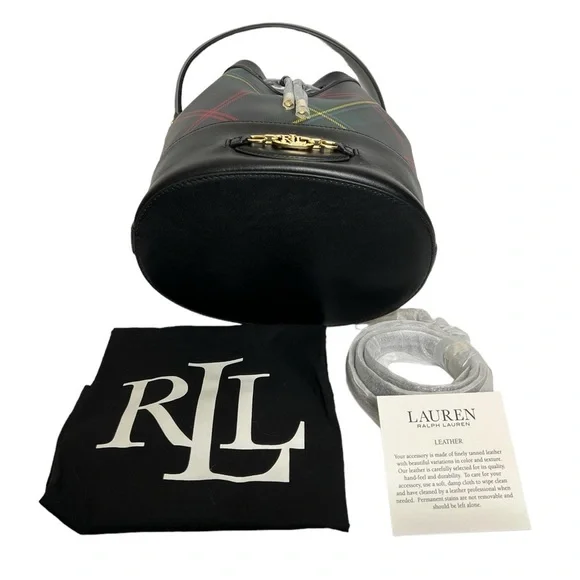 Ralph Lauren Andie Bucket Drawstring Plaid Leather Crossbody Bag